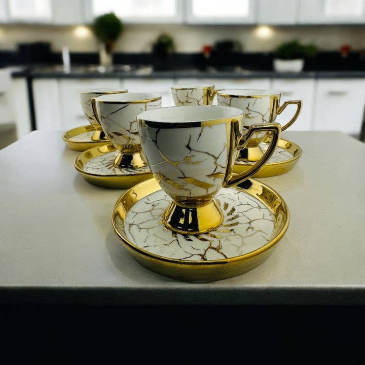 Atar Gifts - Wholesale Coffee/Tea Cup - Elegance in White and Gold Tea and Coffee Cup Set, Gift Set, Housewarming gift, Holiday Gift1