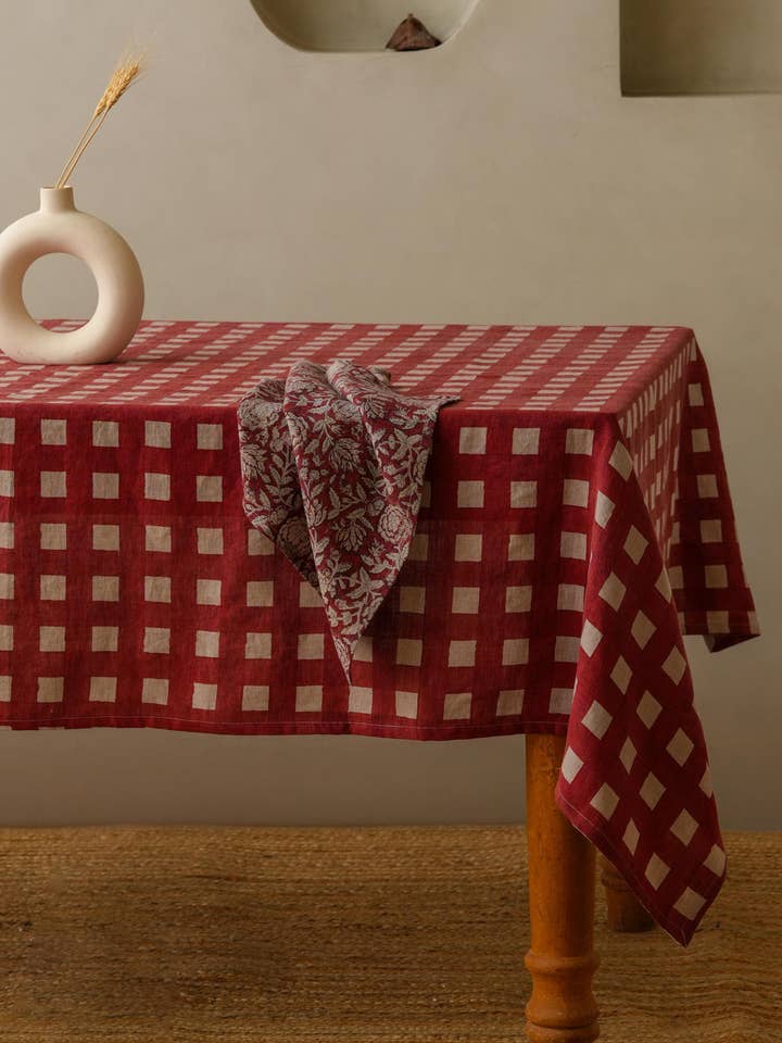 Block Print Linen Olea Tablecloth – Festive Dining for wholesale by Live Linen