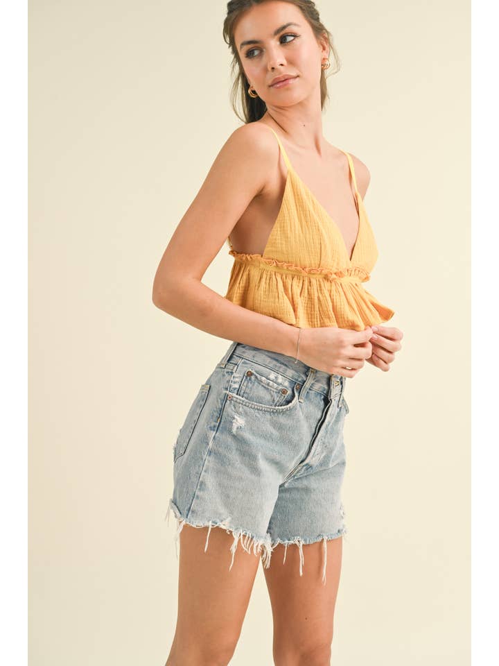 Klesis - Wholesale Blouse - Women's - IT3572 SPAGHETTI STRAP RUFFLED CROP TOP