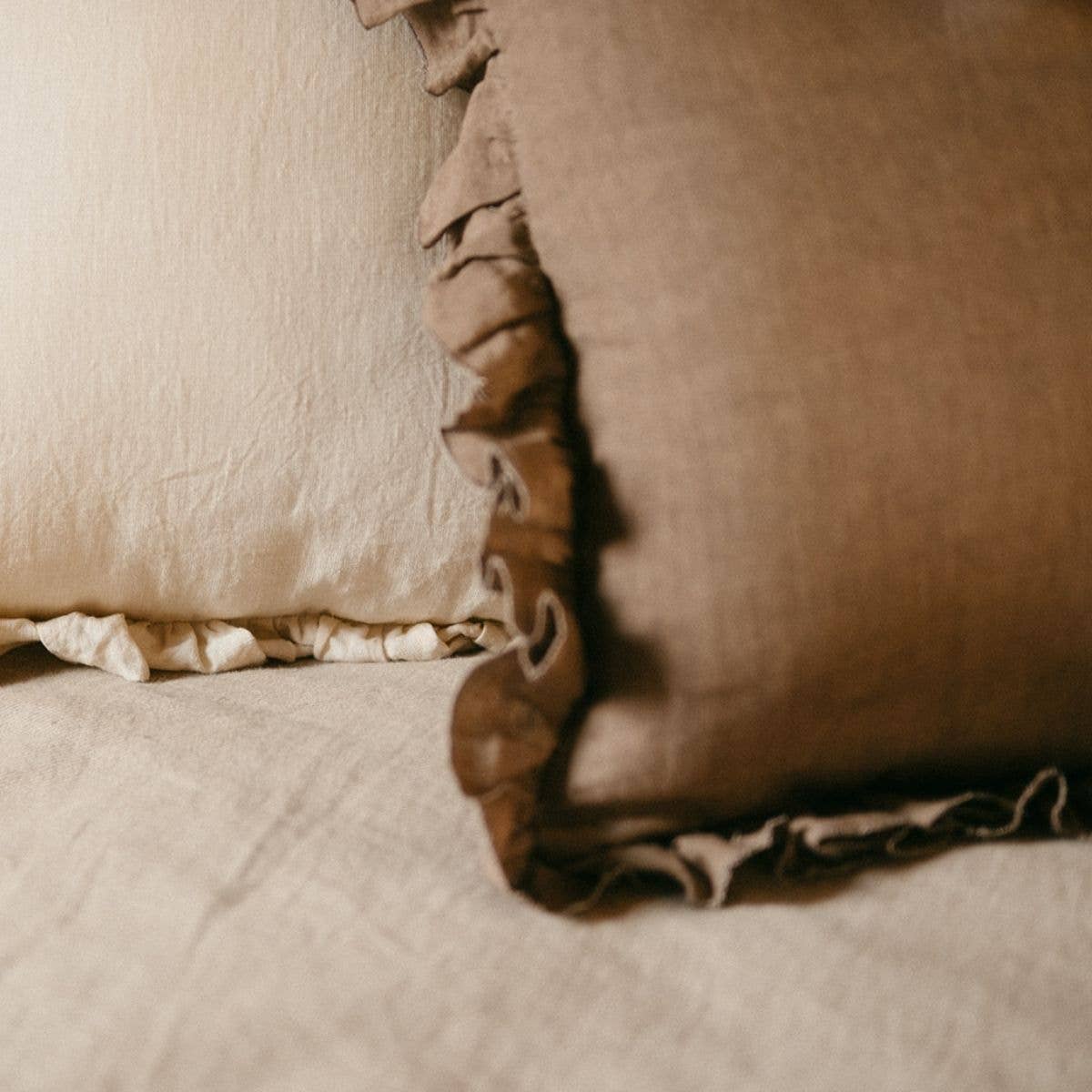 Andrea House - Wholesale Throw/Decorative Pillow - Brown cotton ruffled cushion 45x451