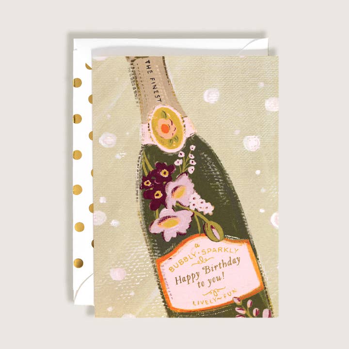 Bubbly Sparkly Champagne Happy Birthday Greeting Card for wholesale by The First Snow