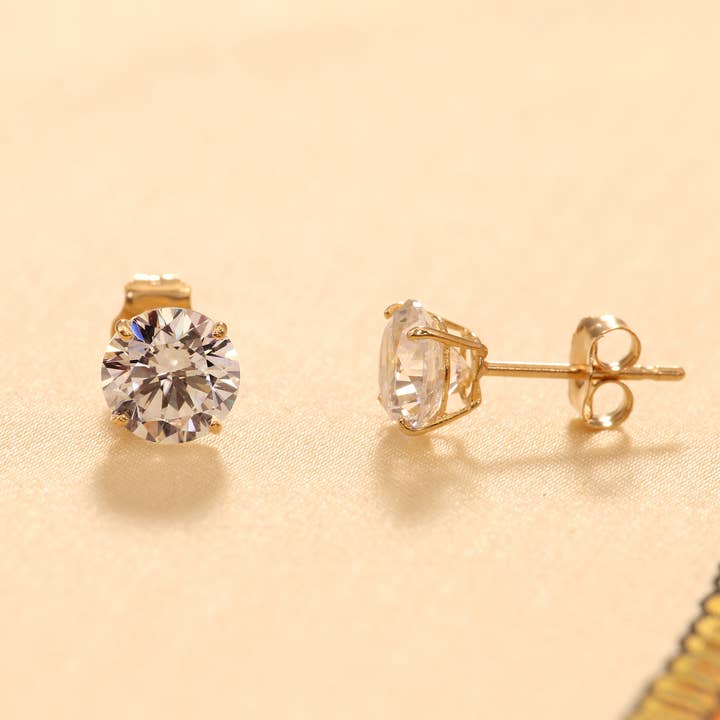 NY Gold & Silver Trading Inc. - Wholesale Stud/Post Earrings - 14K Solid Yellow Gold CZ Stud Earring with Secure Push-Back
