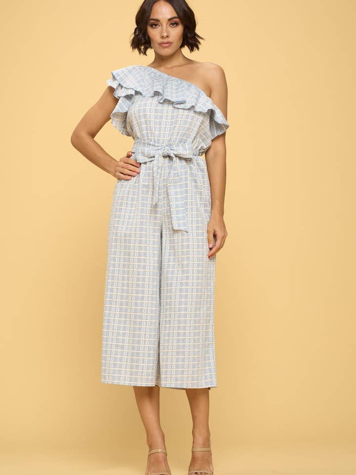 Made in USA - One Shoulder Sleeveless Jumpsuit with Ruffle for wholesale by LKLUV