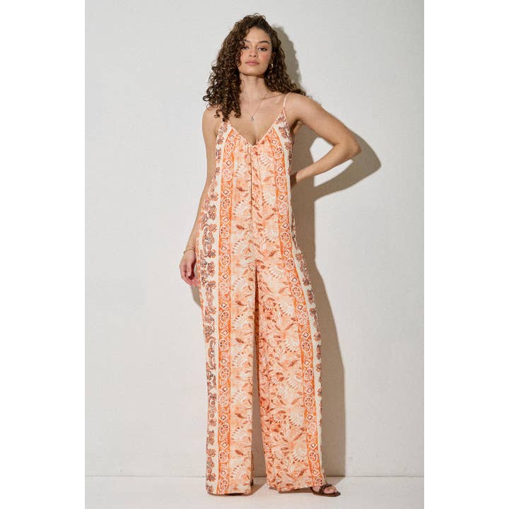 Boho Gauze Summer Jumpsuit in Soft Peach Spice Tone for wholesale by SKYLAR ROSE