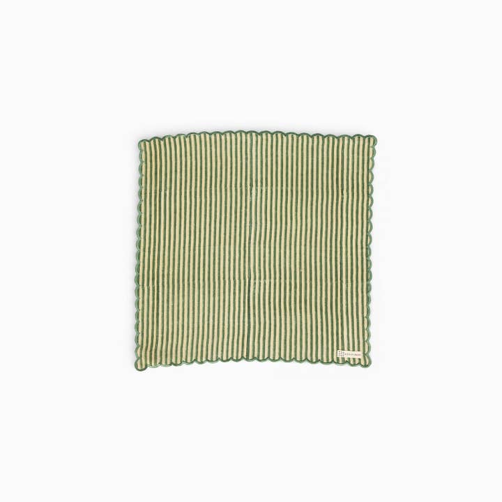 Craft Boat - Wholesale Dinner & Cloth Napkin - BLOCK PRINTED SCALLOPED NAPKIN - GREEN 1