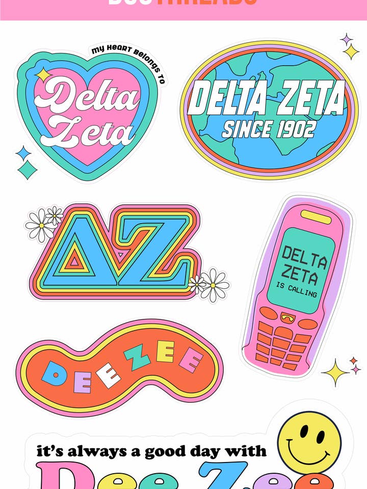 Delta Zeta Sorority Y2K Sticker Sheet for wholesale by Duo Threads
