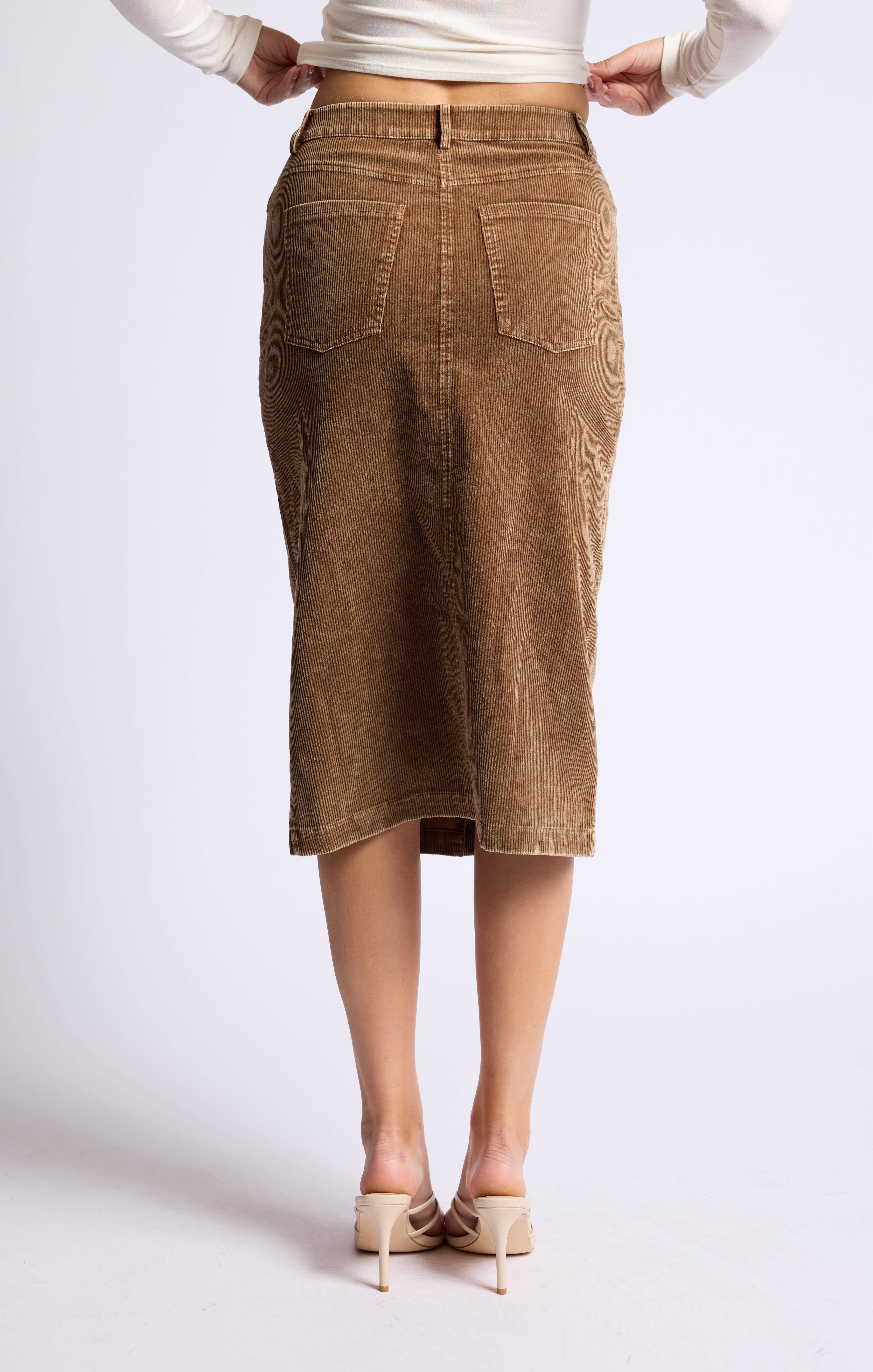Sage The Label - Wholesale Skirt - Women's - Kahlo Washed Cord Midi Skirt: BROWN27