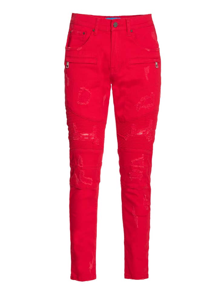 Jean moto rouge (7550) pour la vente par Perruzo