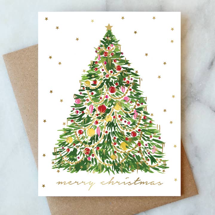 Tinsel Christmas Tree Holiday Card | Christmas Holiday Card for wholesale by Abigail Jayne Design