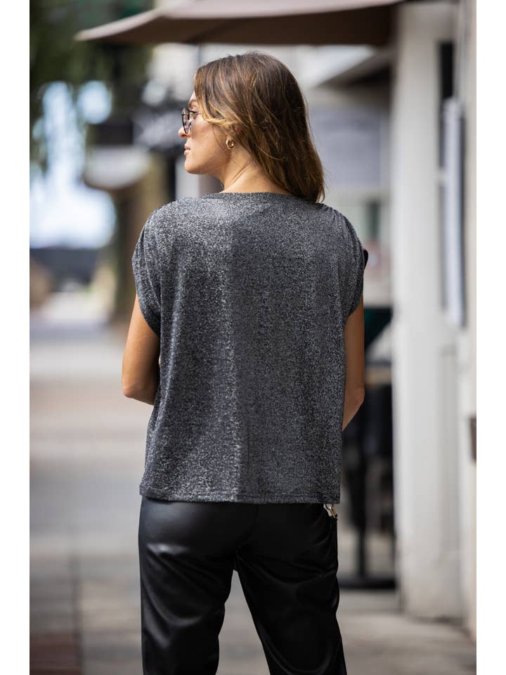 Shimmer Rouge Ruched Shoulder Top for wholesale on Faire