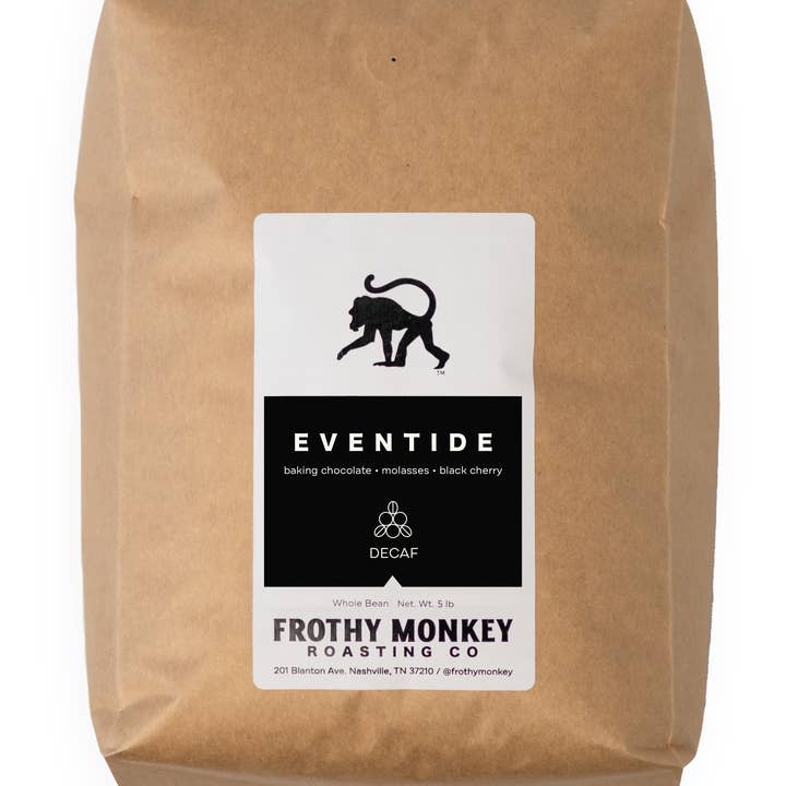 Eventide - Decaf Whole Coffee Beans 5LB Kraft Bag for wholesale by Frothy Monkey Coffee Roasters