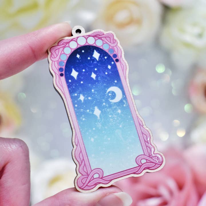 Felfira Moon Designs - Wholesale Lapel Pin/Button - Pink & Teal Galaxy Portal - Wooden Pin/Magnet/Keychain4