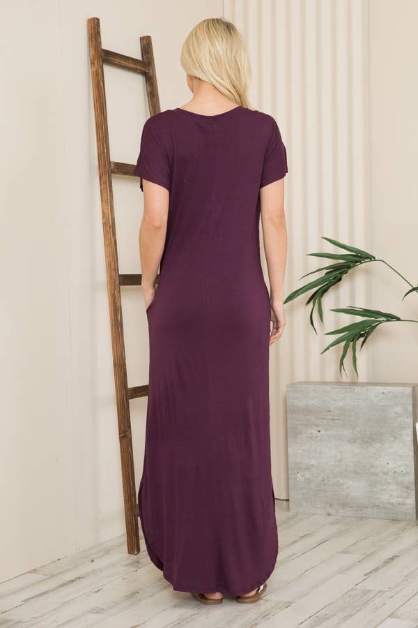 Burgundy Apparel - Wholesale Dress - Women's - SHORT SLEEVE MAXI DRESS WITH SIDE SLIT AND POCKETS7