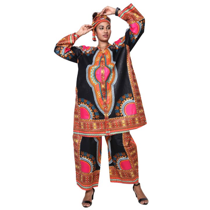 African Stars - Wholesale Top & Pant Set (NOT Loungewear) - Women's - Women's Dashiki Tunic Top and Matching Pants Set -- FI-40491