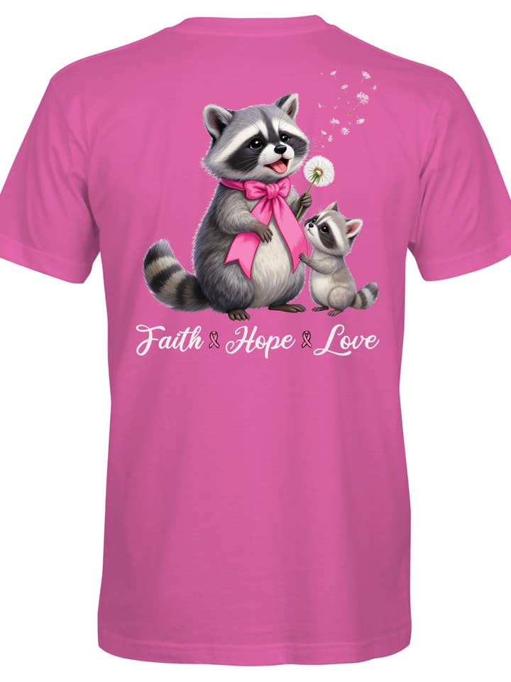 S396 - Breast Cancer Dandelion Raccoons - Awareness Pink for wholesale by Southern Attitude