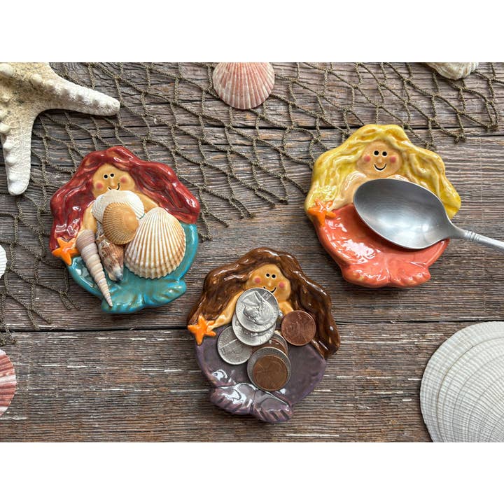 August Ceramics - Wholesale Jewelry Dish - Ceramic Mermaid Dish in assorted colors1