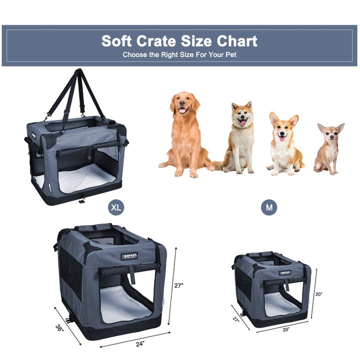 Jespet - Wholesale Pet Carrier - Cat/Dog - Jespet Indoor & Outdoor 3-Door Collapsible Soft-Sided Dog, Cat & Small Pet Crate, Gray, 27''