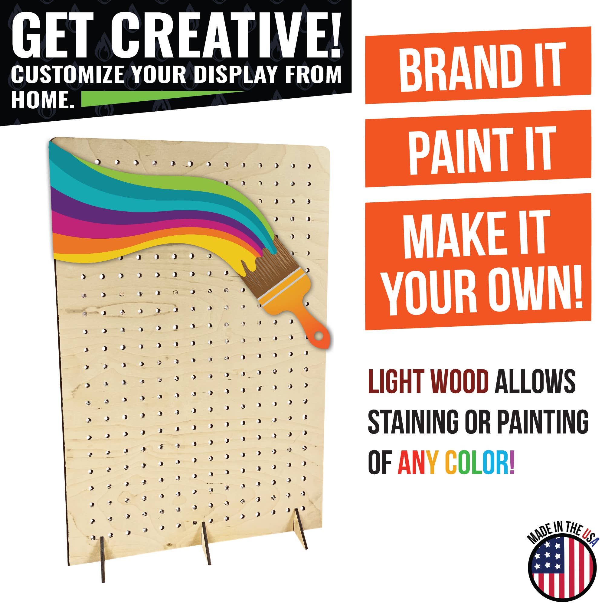 Torched Displays – wholesale Retailer display stand/case – Pegboard Display - Various Sizes and Colors62