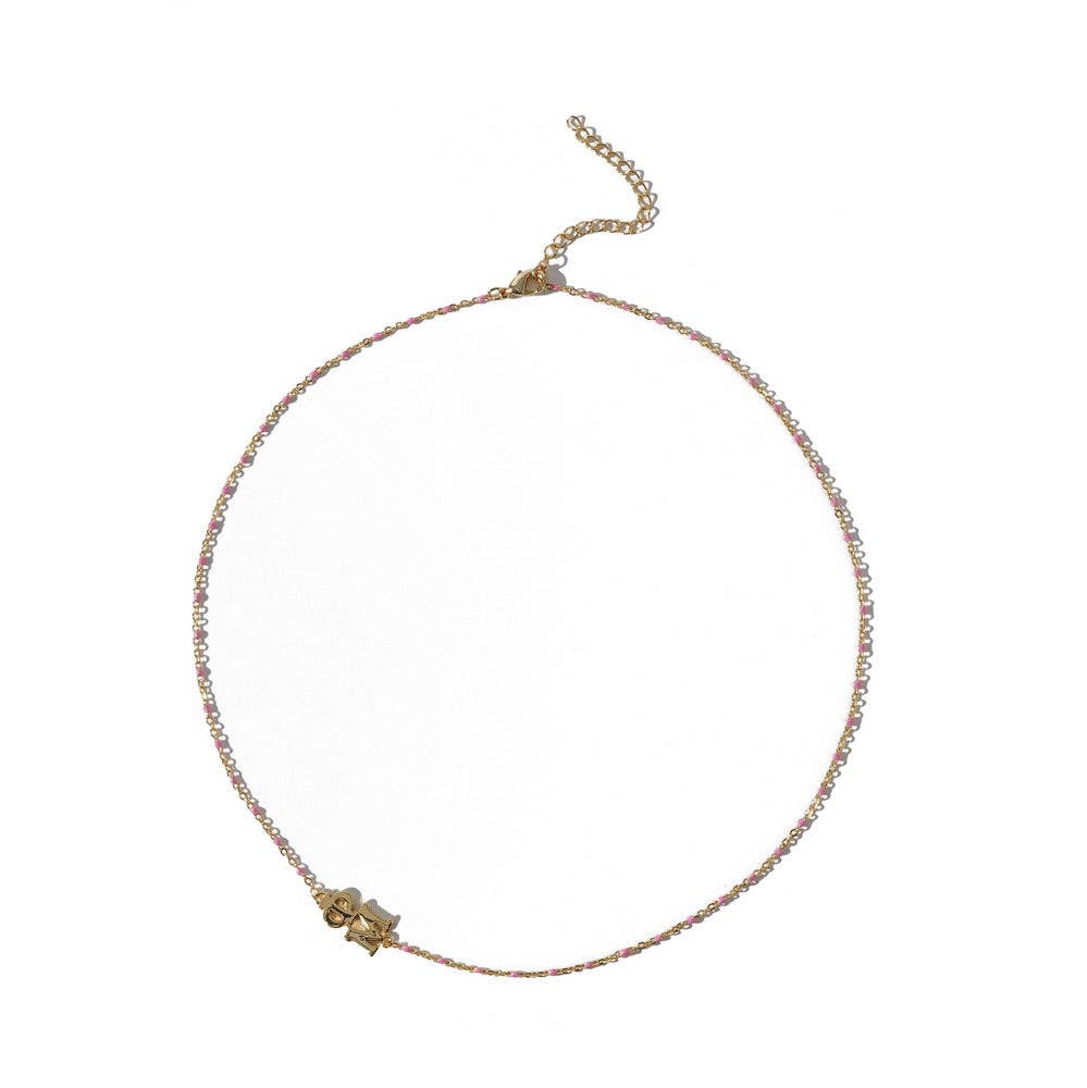 Rosa N201 PM-La Collana Phi Mu: Collana con Perline Smaltate ΦΜ Laterali in vendita all'ingrosso su Faire2