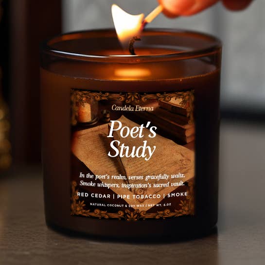 Poet's Study - Red Cedar, Pipe Tobacco, Smoke 8ox candle for wholesale by Candela Eterna