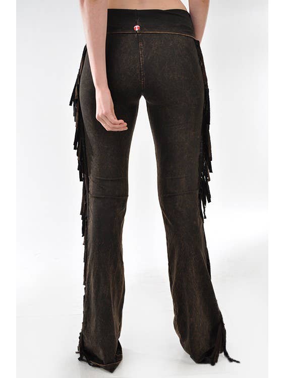 T-Party - Wholesale Pants - Women's - Mineral Wash Side Fringe Foldover Waist Bootcut Yoga Pants2