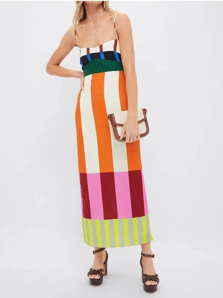 Multi Color block stripes strappy sundress for wholesale on Faire0