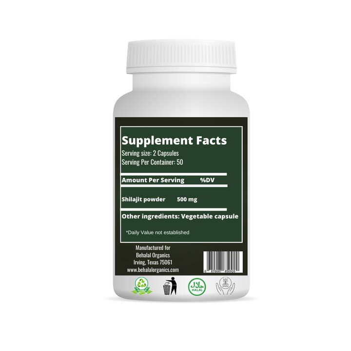 Behalal Organics - Vente Supplément oral/vitamine - Complément de Shilajit 500 mg, 100 gélules rapides1