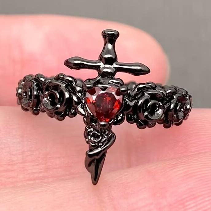 Gotisk Svart Ros Svärd Justerbar Ring för wholesale av Mio Queena