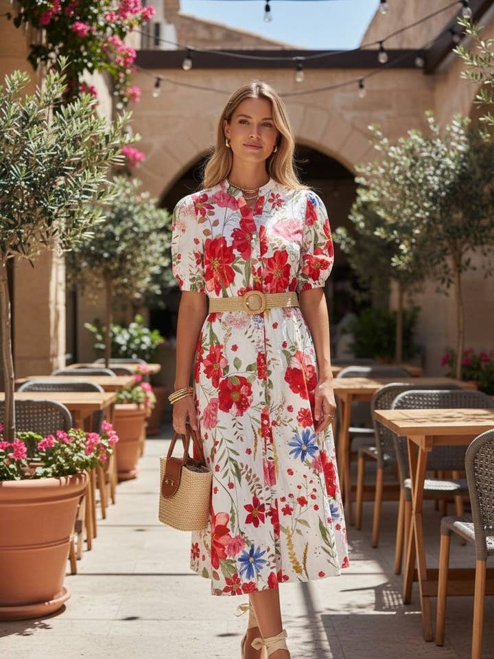 Besticktes Kleid mit Gürtel und Lochstickerei, Modell 2357-2 für den Großhandel von NOELINE