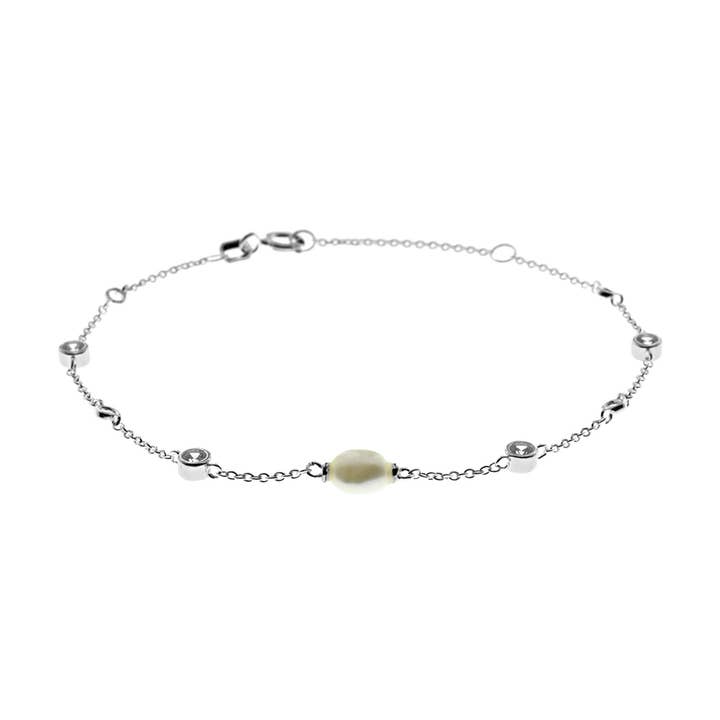 Estação Rosa CZ & pulseira de pérolas por atacado de Kali Ma Designs - Sterling Silver Jewellery