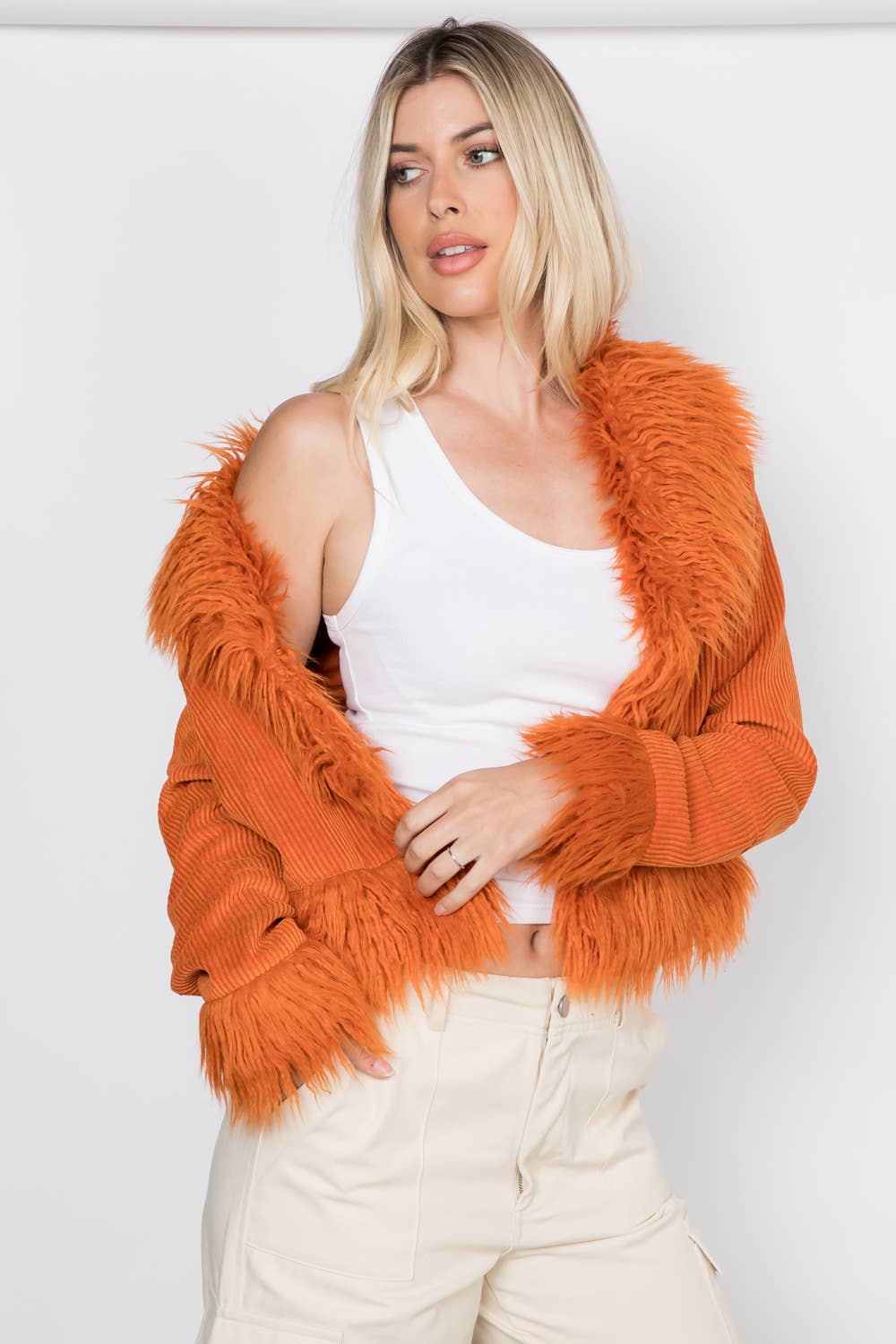 26 International - Wholesale Jacket - Women's - Faux Fur Trim Corduroy Jacket15