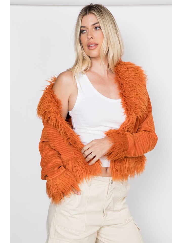 26 International - Wholesale Jacket - Women's - Faux Fur Trim Corduroy Jacket15