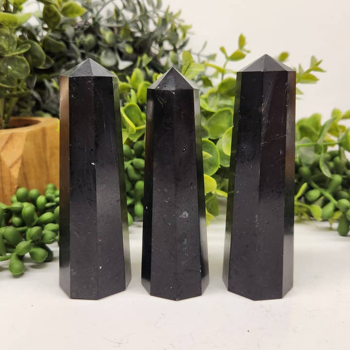 Meraki Gemstones - Wholesale Spiritual stone/crystal - Black Tourmaline 8-Faceted Tower (Approx. 8.9-9.5cm)1