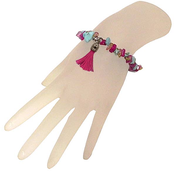 Pichincha - Wholesale Beaded Bracelet - Tassel Dangle Chunky Chip Stone Bracelet3