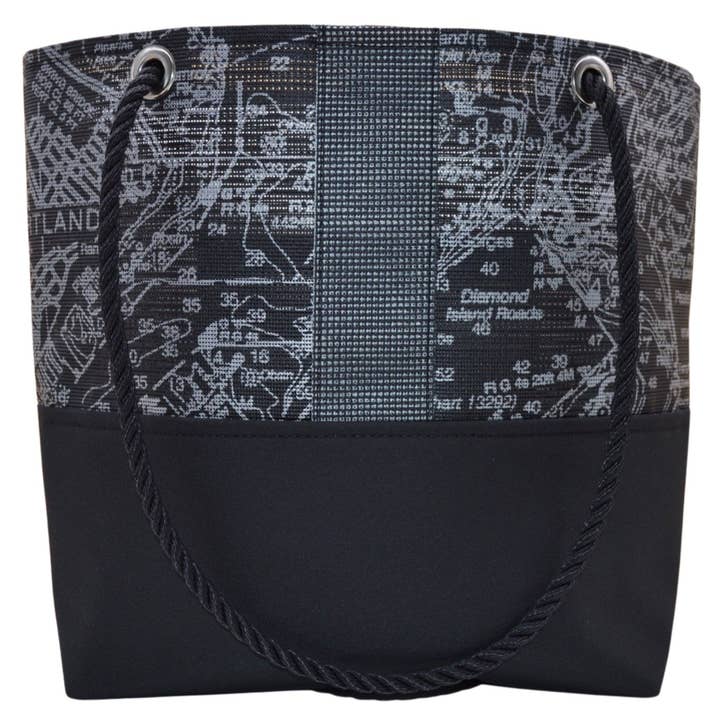 Casco Bay Chart in Black & Silver Tote for wholesale by Alaina Marie