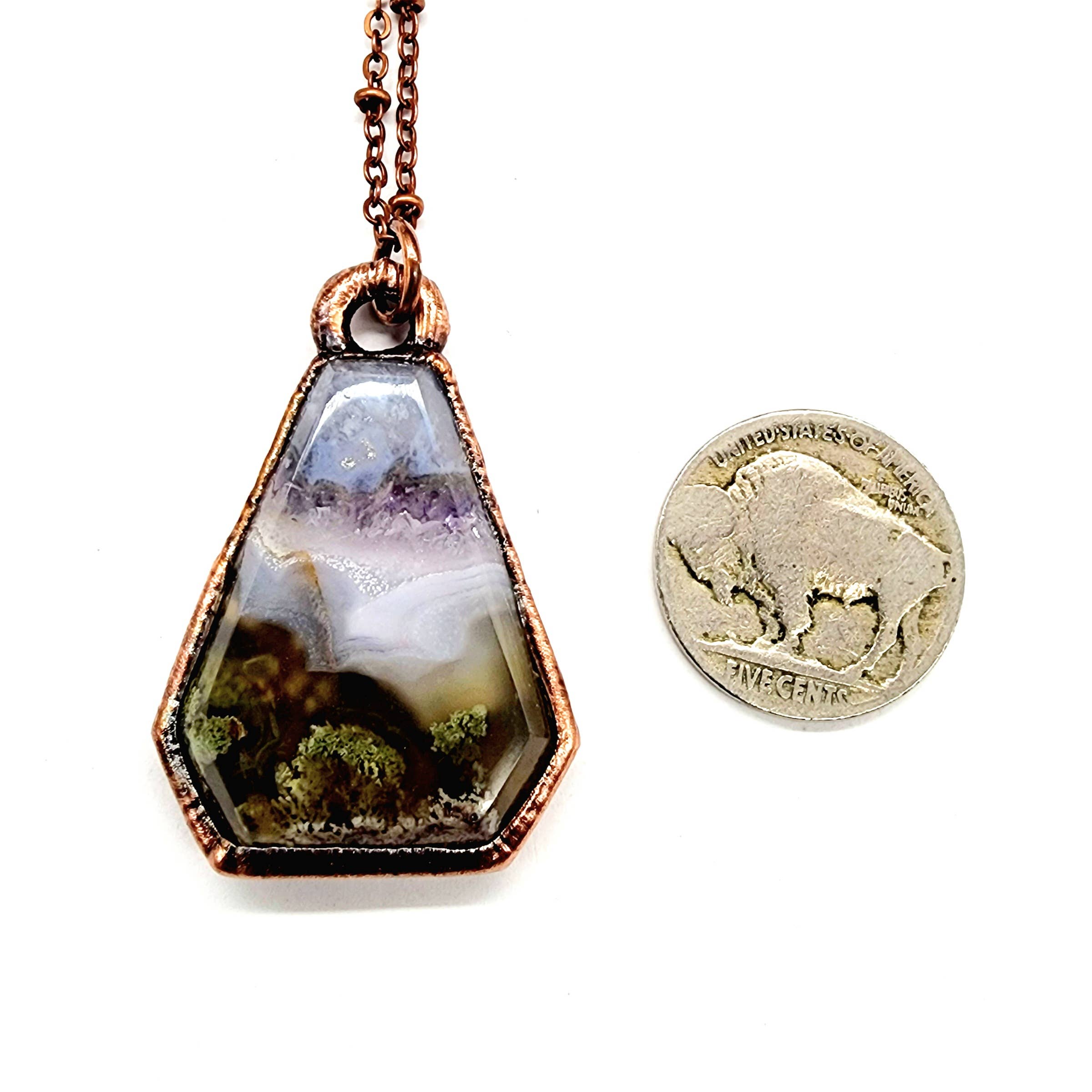 MergingMetals – Großhandel Kette mit Anhänger/Charm – Ternate Halskette mit Anhänger aus Moss Achat//Kette aus gelötetem Kupfer4