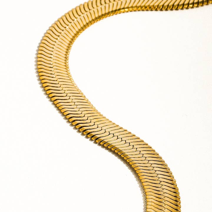 Juliana 18K Gold Non-Tarnish Flat Bold Snake Chain Necklace for wholesale on Faire3
