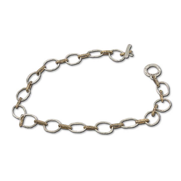 Halskette mit ovalen und runden Gliedern aus 925er Silber und Bronze - CA056b für den Großhandel von Mandile Gioielli