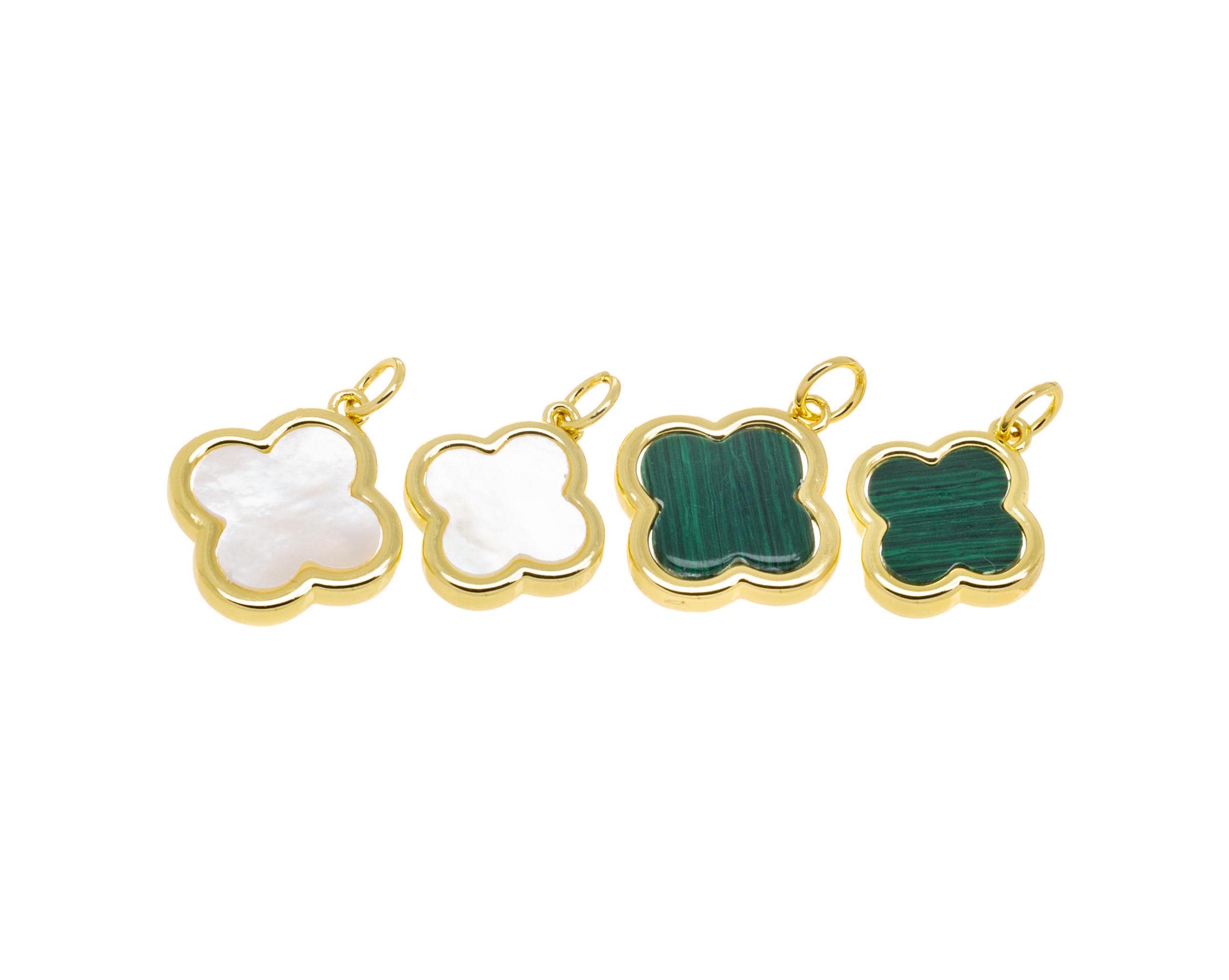 Jewel Pledge - Wholesale Individual Charm/Pendant - Gold & Malachite Clover Charms, Mother of Pearl Flower Charm0