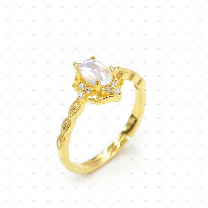 Gioiellin - S925 Silver Jewelry - Wholesale Single Stone/Solitaire Ring - S925 Silver 18k Gold Plated Artificial Moonstone Ring2