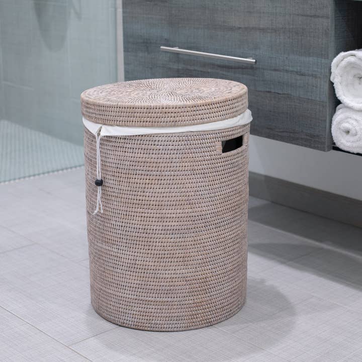 Artifacts Trading Company – Cesto de roupa suja por atacado – Cesto de Roupa Redondo de Rattan com Tampa5