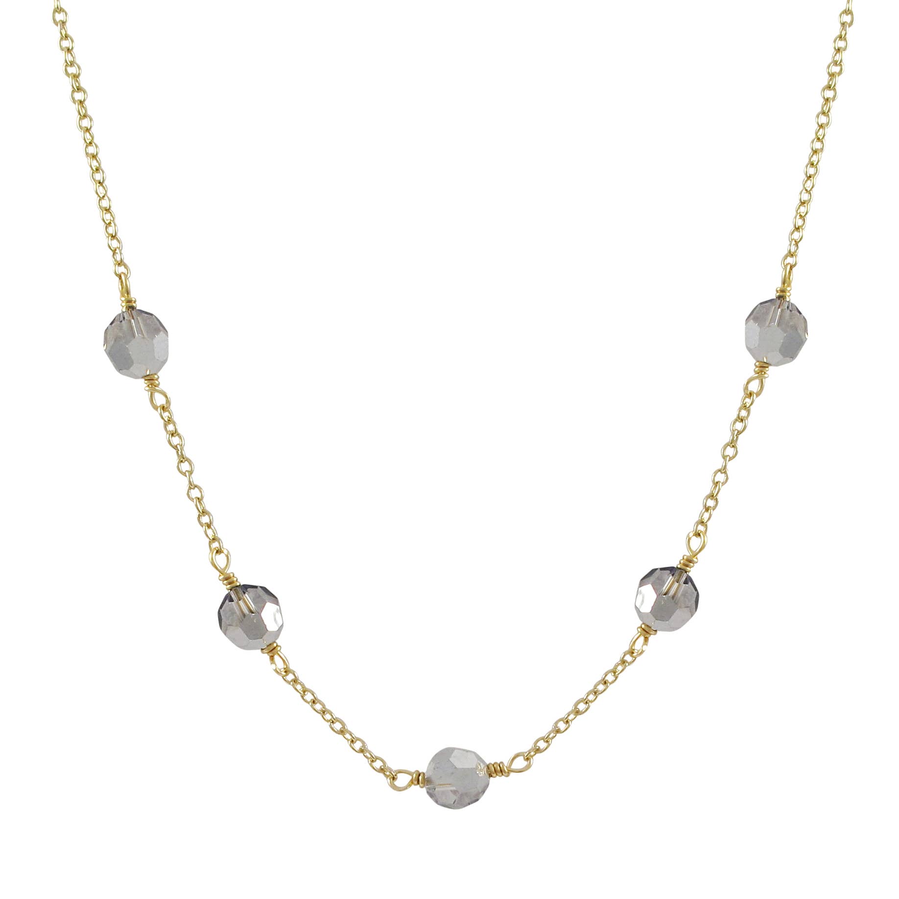 Dlux Jewels - Wholesale Pendant/Charm Necklace - Preciosa Silver Ab Beads On Gold Plated Brass Necklace0