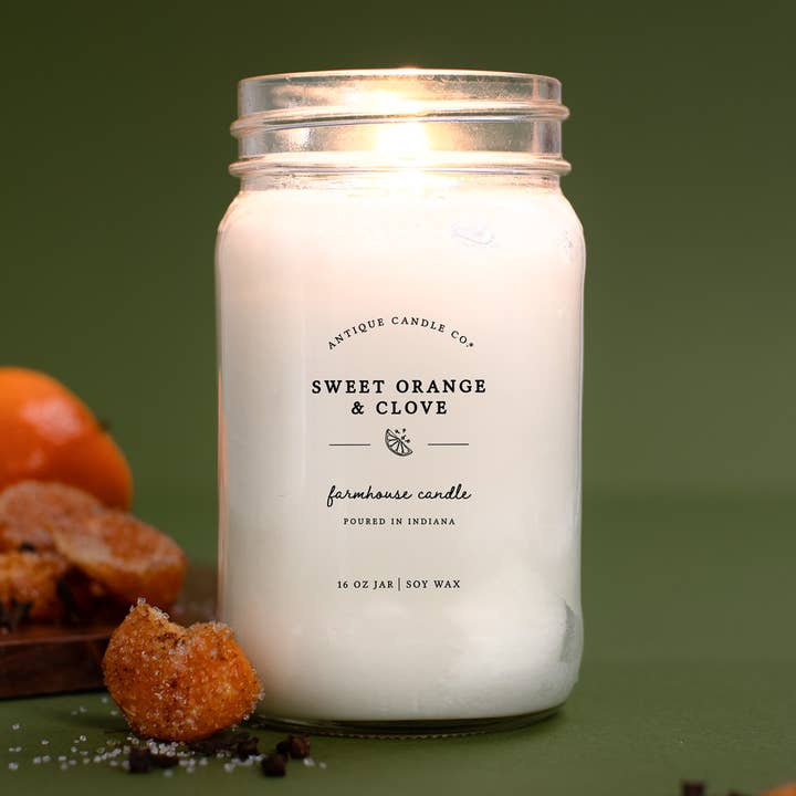 Sweet Orange & Clove - Soy Wax Mason Jar Candle for wholesale by Antique Candle Co.®
