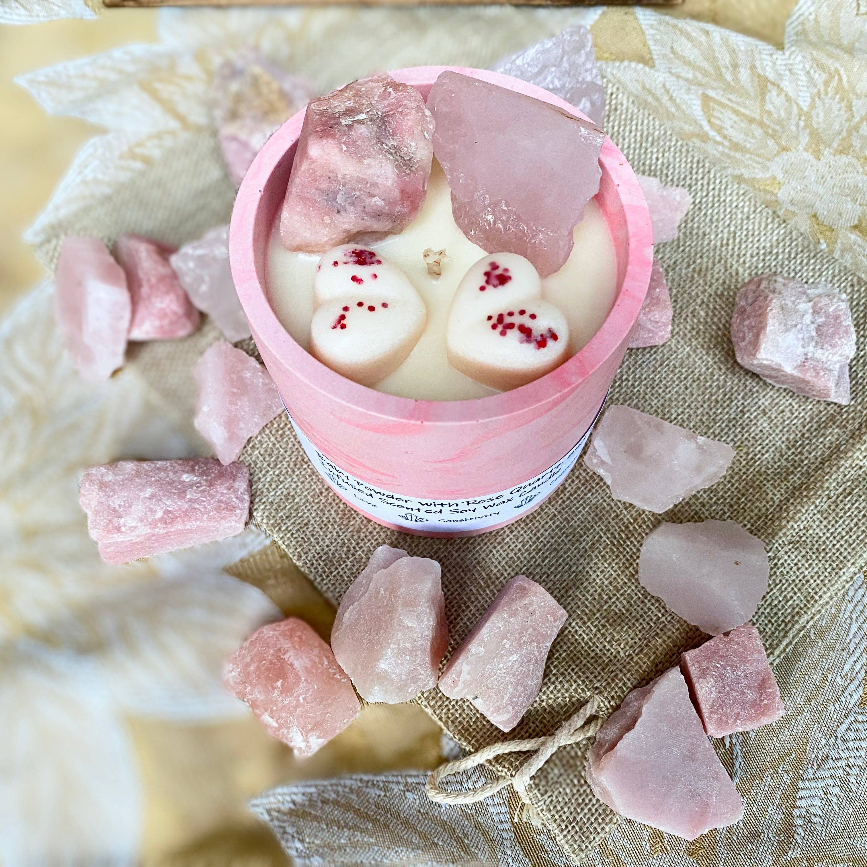 Lit Up, Ireland - Wholesale Jar/Filled Candle - Baby Powder with Rose Quartz and Pink  Infused Soul Candle2