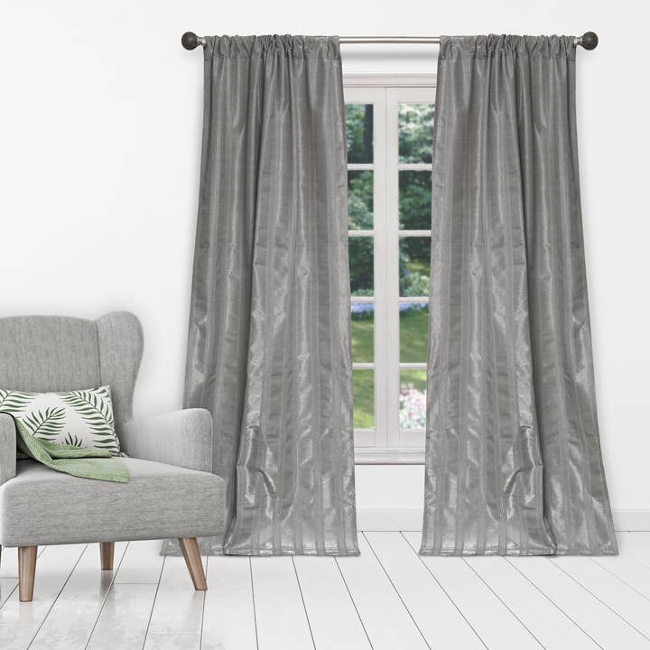 Grey Silver Stripe Thermal Darkening Curtains - Set of 2 Panels for wholesale on Faire