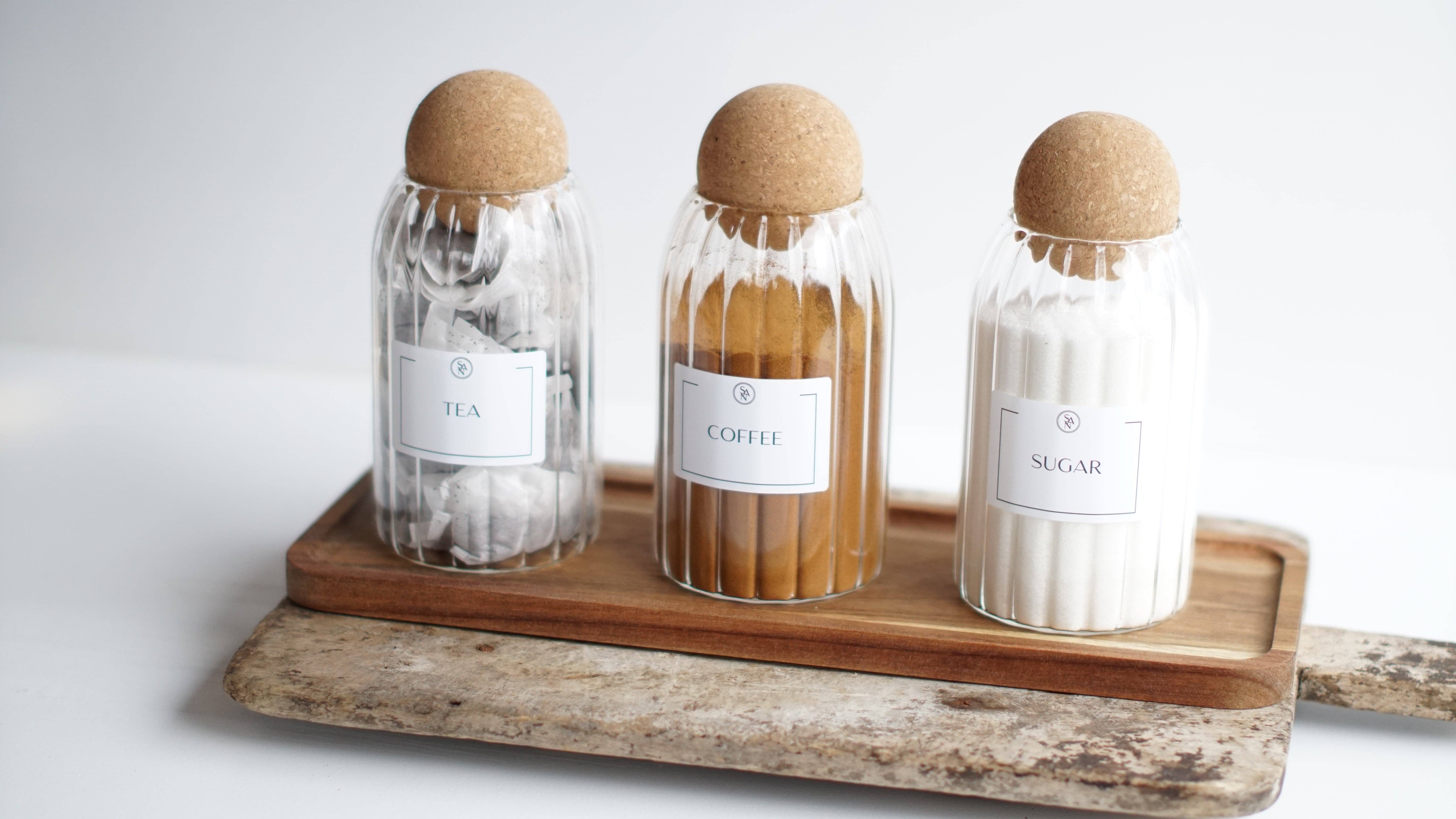 So At Nature – wholesale Jar – Reeded Glass Tea Coffee Sugar Jars with Cork Ball Lid7