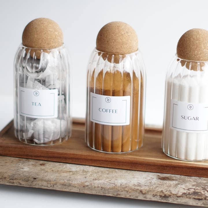 So At Nature - Wholesale Jar - Reeded Glass Tea Coffee Sugar Jars with Cork Ball Lid7