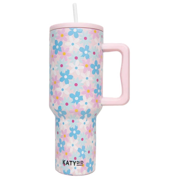 Light Pink Dainty Florals Wholesale 38 Oz Tumbler for wholesale on Faire