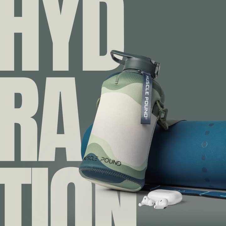MUSCLE POUND - Wholesale Water Bottle - Half Gallon Bottle with Sleeve & Straps - Hydration Jug39