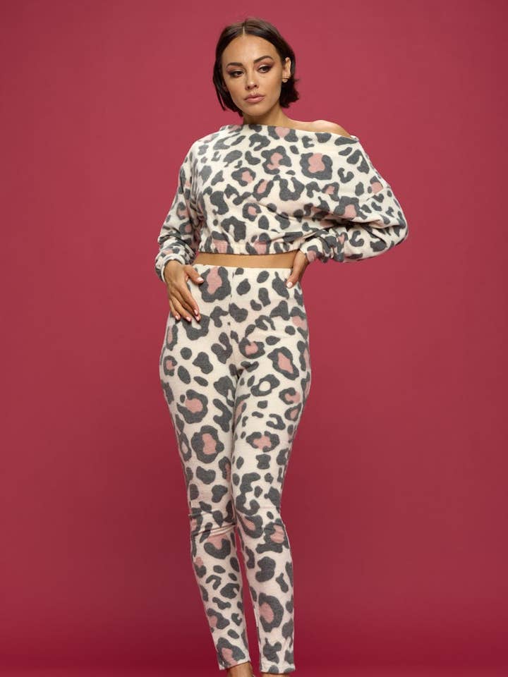 Leopard Off Shoulder Two Piece Set for wholesale by BJ's Closets